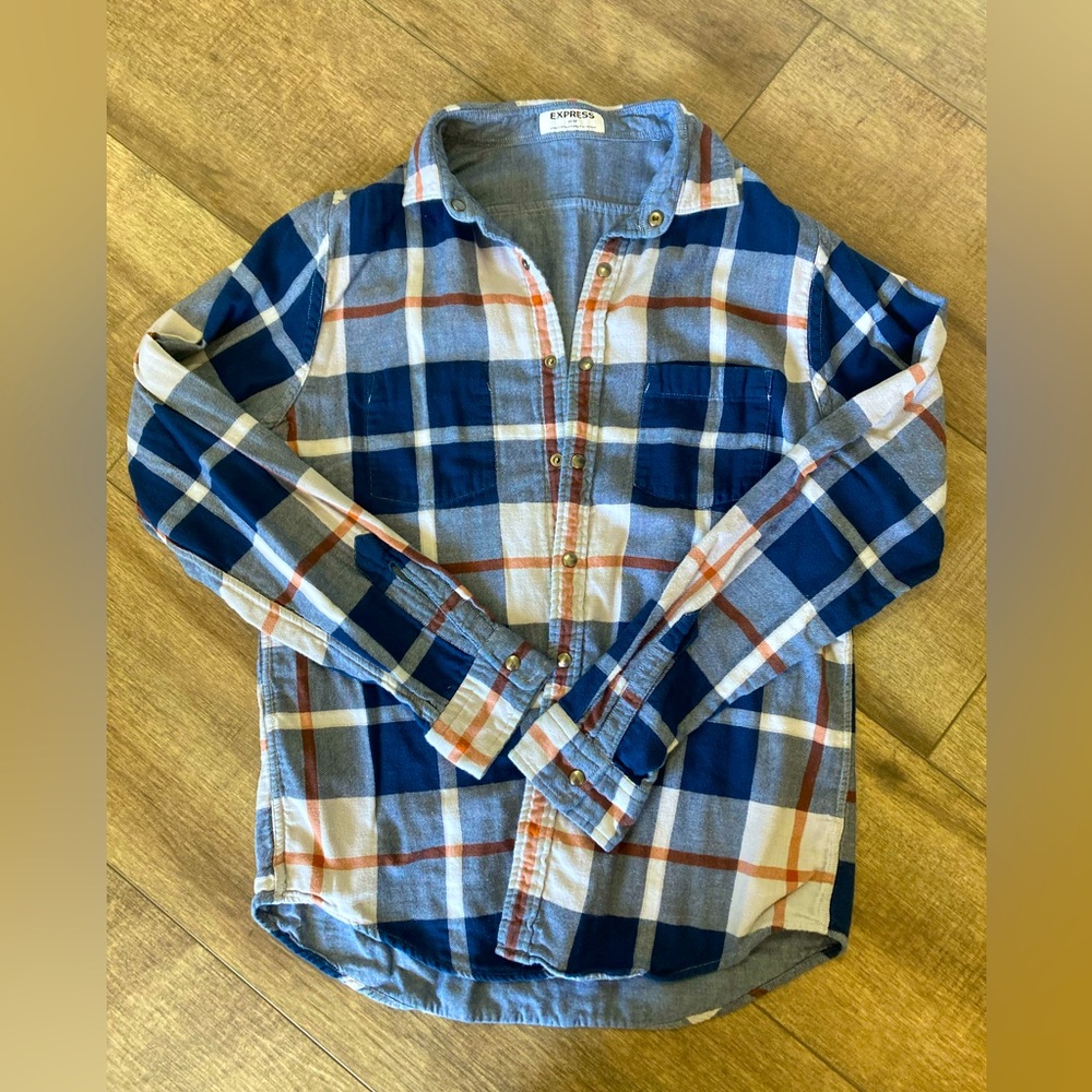 Express women’s M reversible snap up flannel/chambray shirt